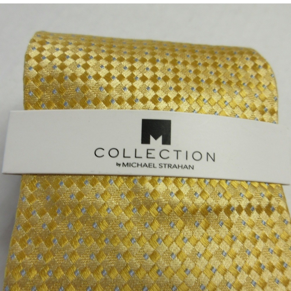 MICHAEL STRAHAN Yellow Gold Woven Check 100% Silk Tie Designer Collection  NWT‎